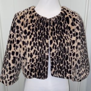 ✨️🆕️Betsey Johnson Faux Fur 3/4 Sleeve Leopard Cropped Bolero Cape Jacket NWT✨️